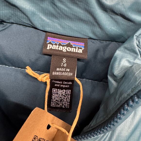 NWT Patagonia Boys Duck Down Sweater 600-Fill S 7-8 Puffer Jacket Wetland Blue - Picture 2 of 4